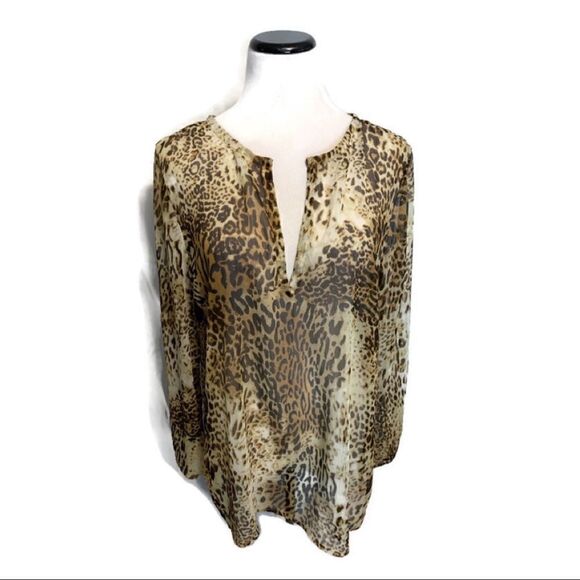 NEW! Chico’s Leopard Sheer Long Sleeve Top Sz L - Picture 1 of 6